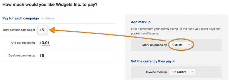 The mark up prices page, with one of the numbers on the left clicked so it can be edited