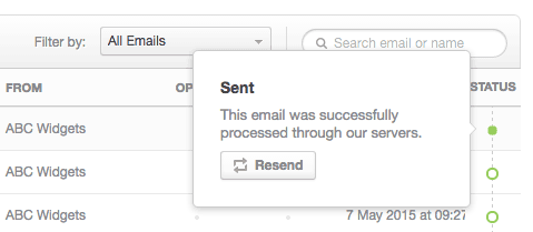 The resend button, accessed via the status circle