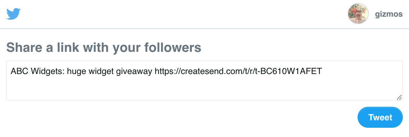 The share interface for Twitter