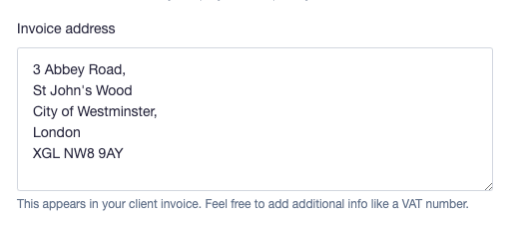 The client "Invoice details" input field to add details to their invoice