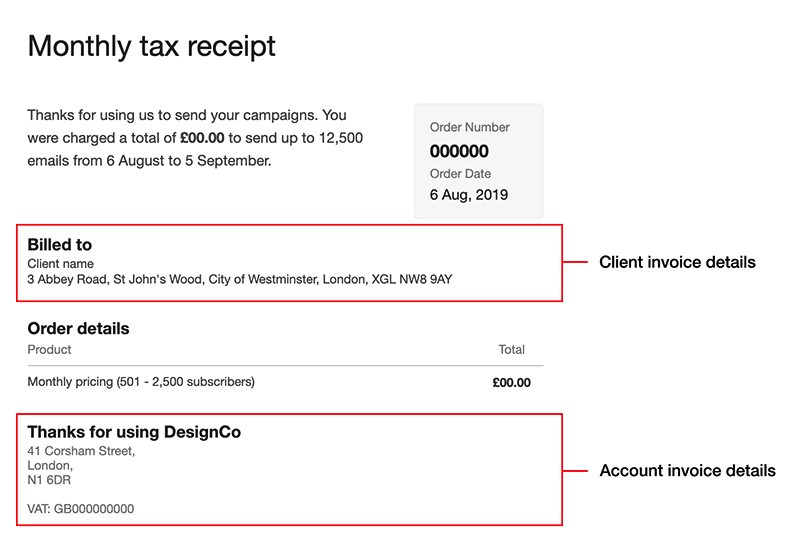 An example of a client invoice, with extra details