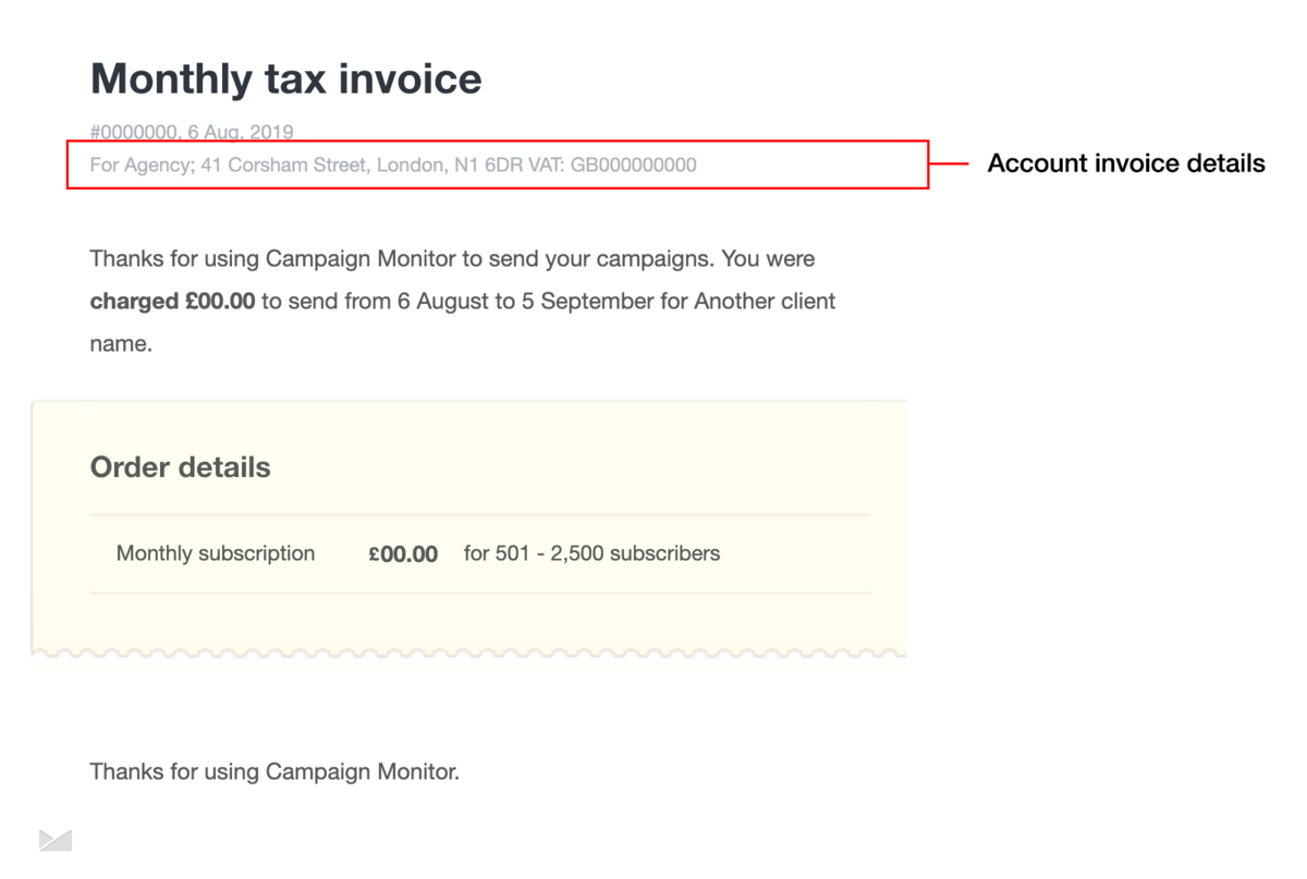 An example of an account invoice, with extra details.