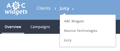 The clients dropdown menu, showing the clients that are available to a person