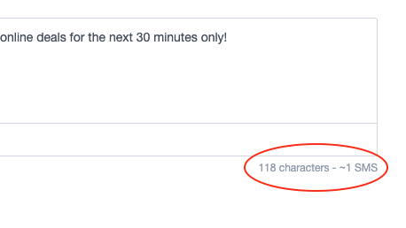 95 characters ~ 1 SMS