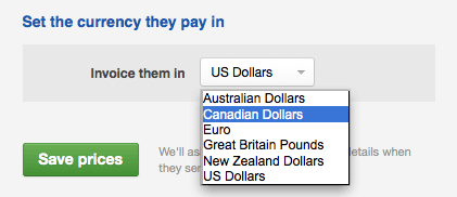 Changing the currency a client is billed in.