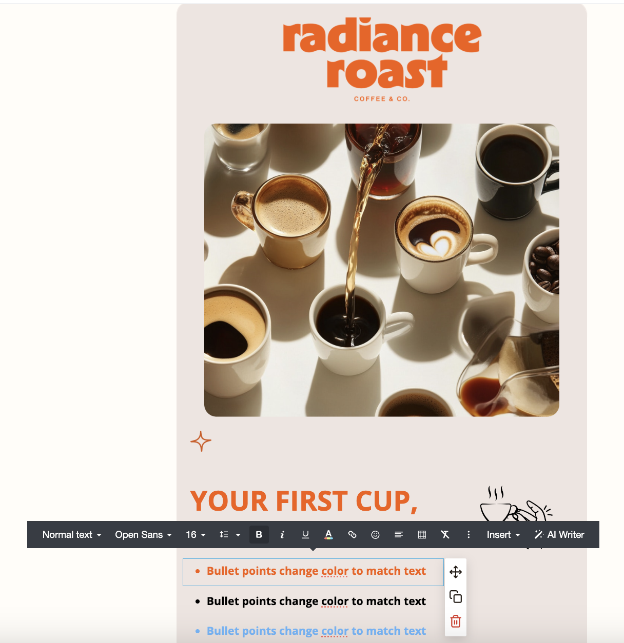 Bullet point colour change example